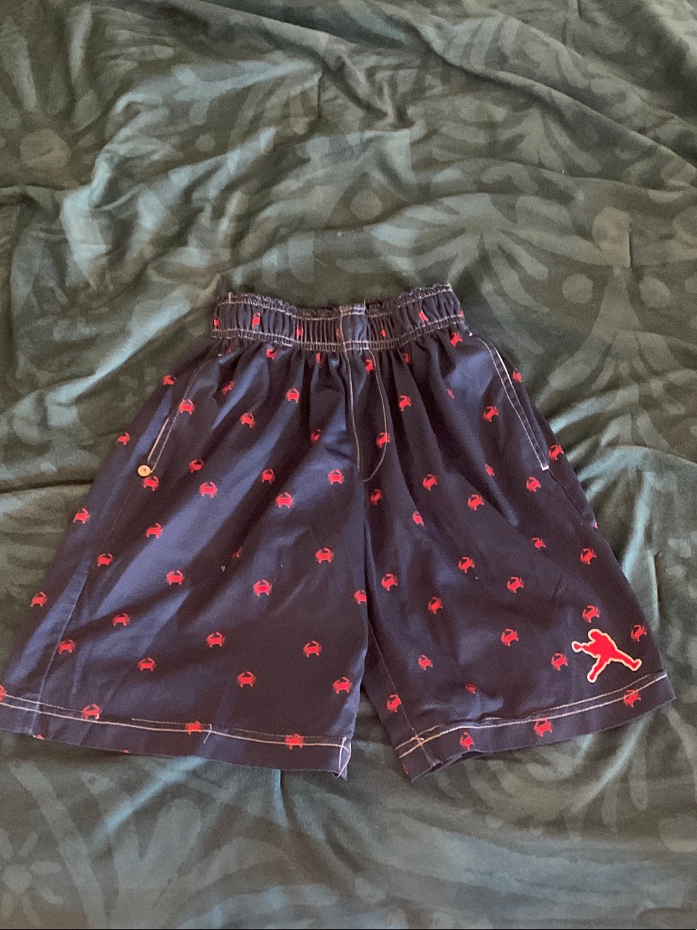 Lacrosse Unlimited-Red Crab Print Lacrosse Shorts, Navy, Size YM